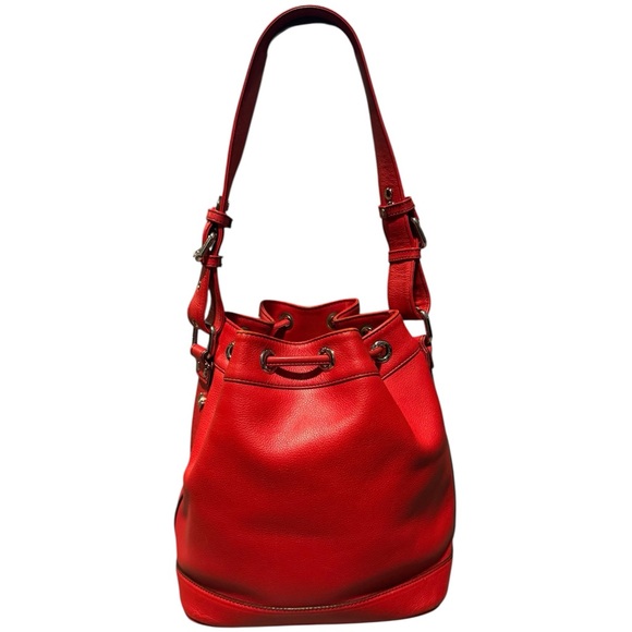 MCM Red Bucket Drawstring Bag with Adjustable Strap EUC - Picture 3 of 14